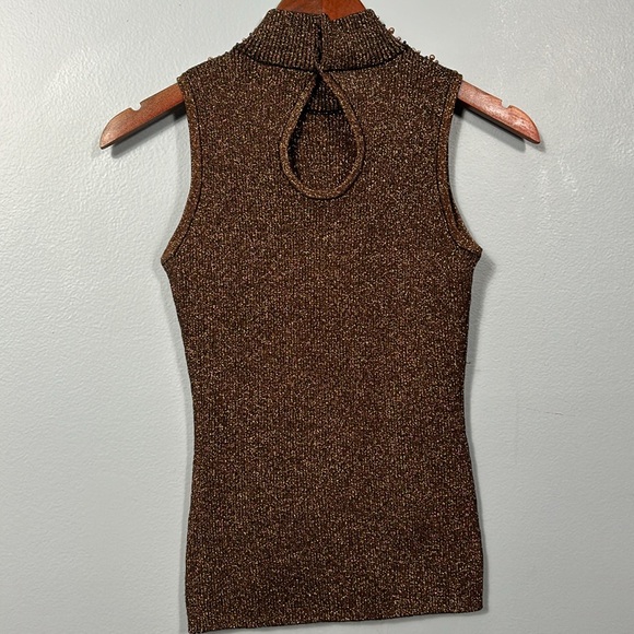 Vintage Brown Pearl beaded mock neck sleeveless top size Small - Picture 7 of 9